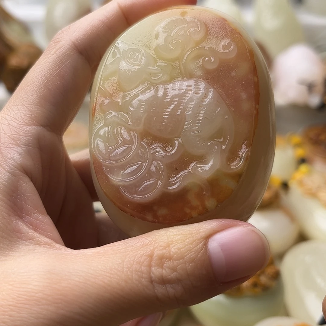 石材方解石手把摆件不退换鼠微瑕