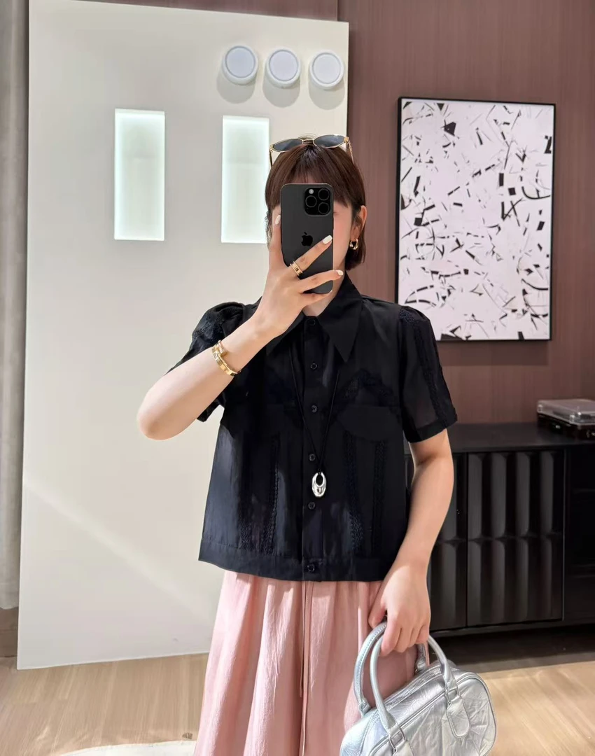 方和屿.夏季单排多扣轻职风翻领衬衫梭织外套韩版百搭女款58285