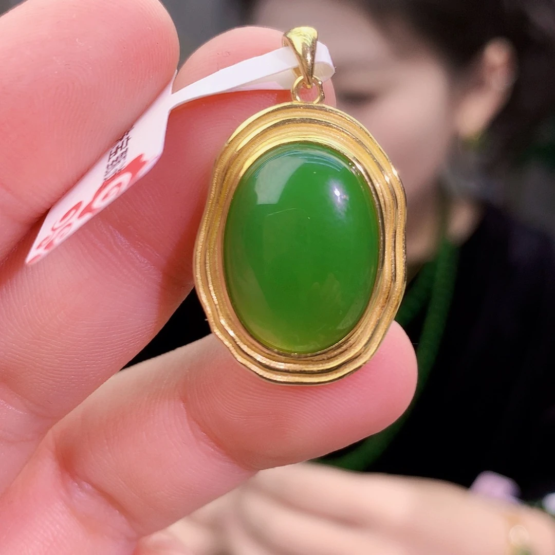 吊坠(不含链)银S925镶嵌和田玉（碧玉）吊坠