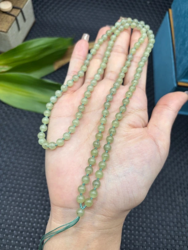 福利款天然和田玉点墨黄口圆珠5mm项链编织玉石挂件绳珠链百搭款