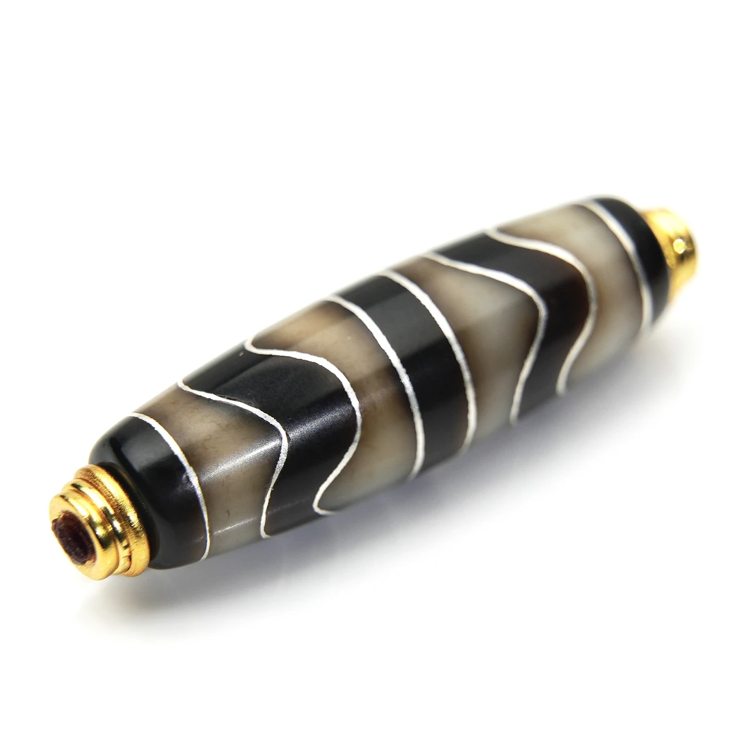 【玖仰文玩】藏式掐丝镶嵌虎牙台珠配饰 11.7*37.5mm JY055