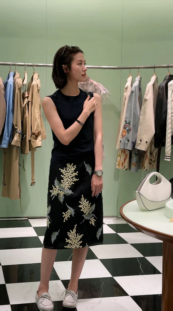 DE Mincollection花卉刺绣半裙/早秋拉达重工内衬半身裙