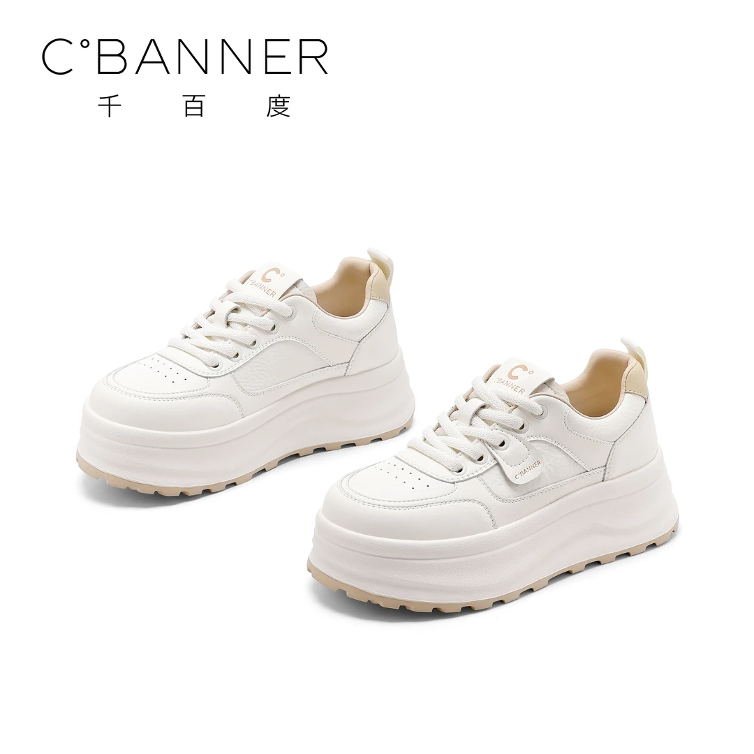 C.BANNER/千百度新款欧若智性风休闲ins增高小白鞋百搭厚底板鞋
