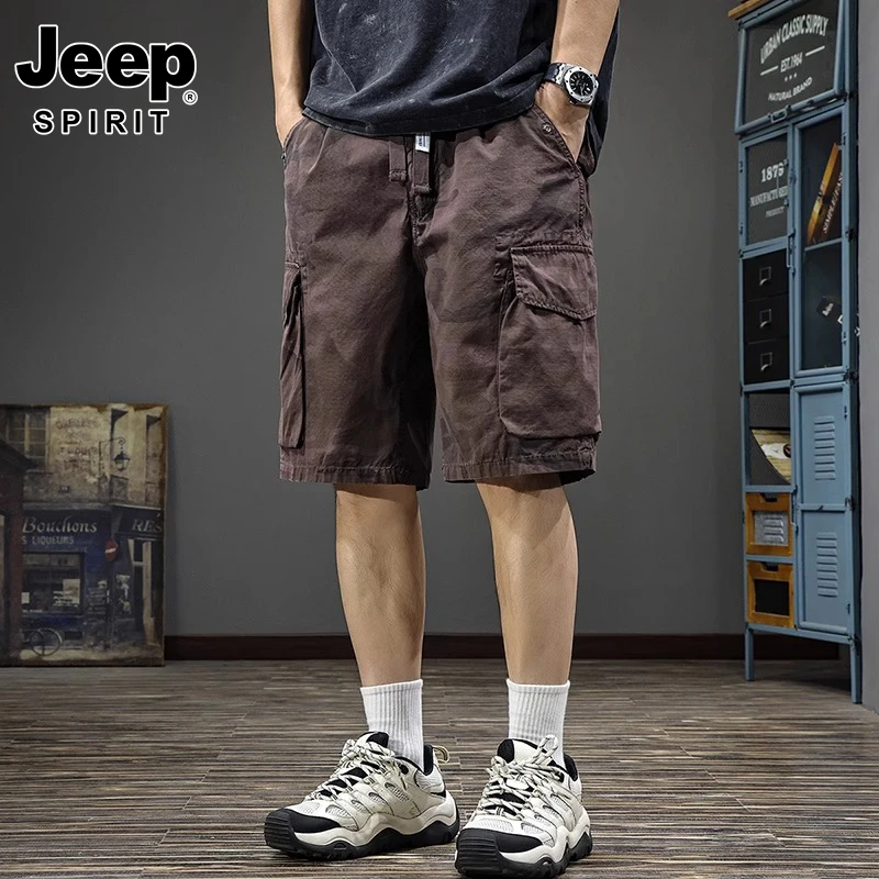 JEEP美式复古迷彩工装休闲短裤男潮牌宽松运动中裤夏季透气五分裤