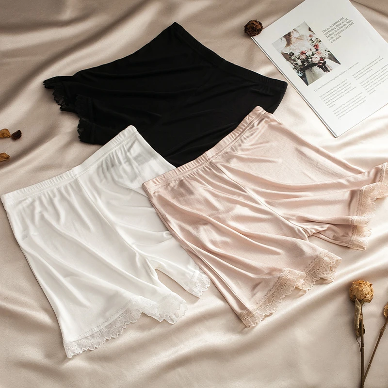 桑蚕丝高腰蕾丝安全裤女防走光真丝打底裤不卷边无痕打底短裤K119