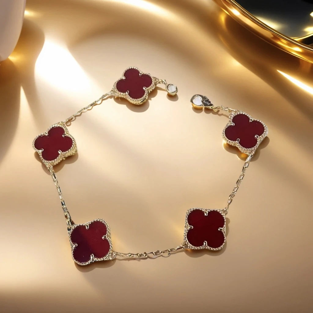 18K金玛瑙四叶草五花新版重金手链