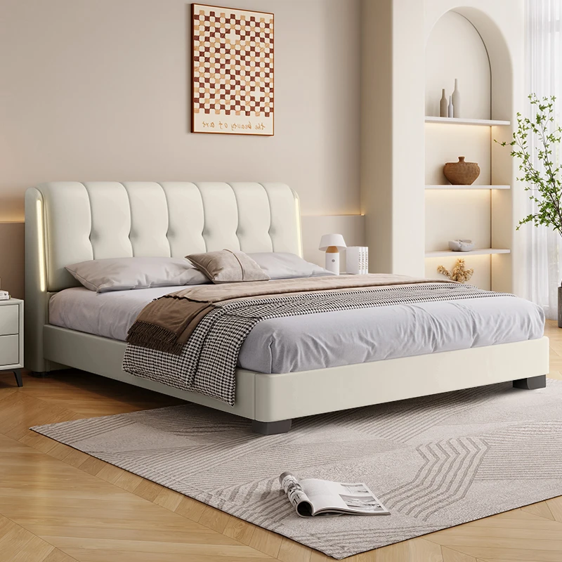 意式皮床现代轻奢主卧大床ins奶油风功能储物皮艺床软包床婚床