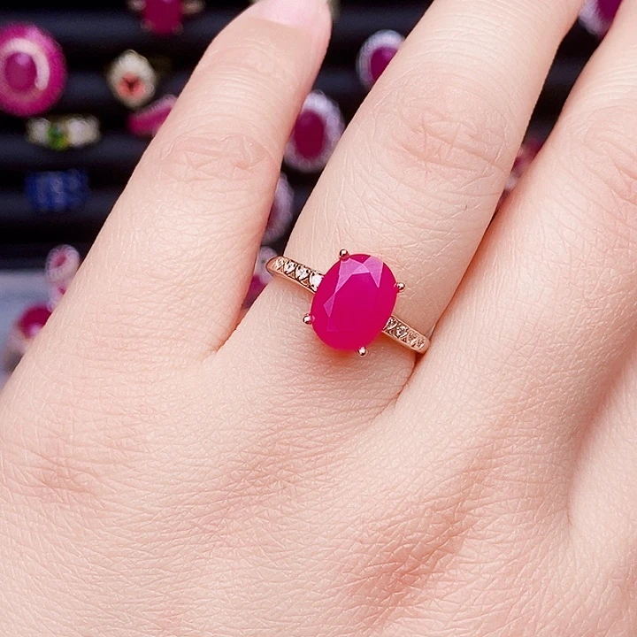 戒指银S925镶嵌红宝石