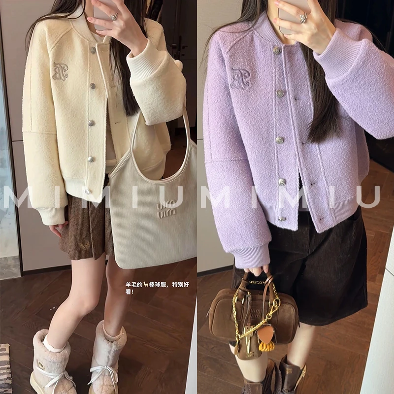 【mimius】U 全羊毛学院风刺绣棒球款宽松休闲外套（不可机洗）G09293