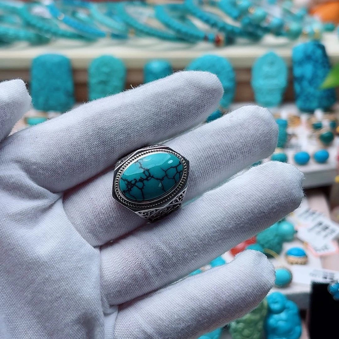 绿松石银S925镶嵌戒指