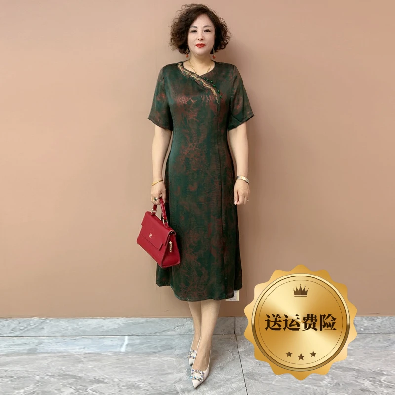 H夏季新款阔太太新中式妈妈洋气连衣裙中老年女装复古气质裙子