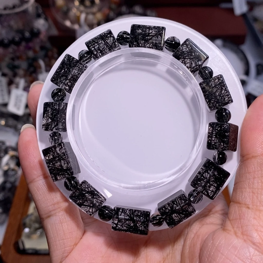 水晶手链未镶嵌设计款黑发晶全透体方糖