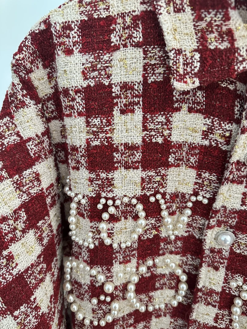 GOODBRAND珍珠格纹小香风长袖衬衫外套