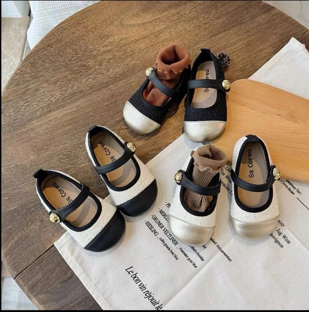 女童小香风童鞋2025春夏韩版儿童公主鞋宝宝软底拼色百搭小皮鞋