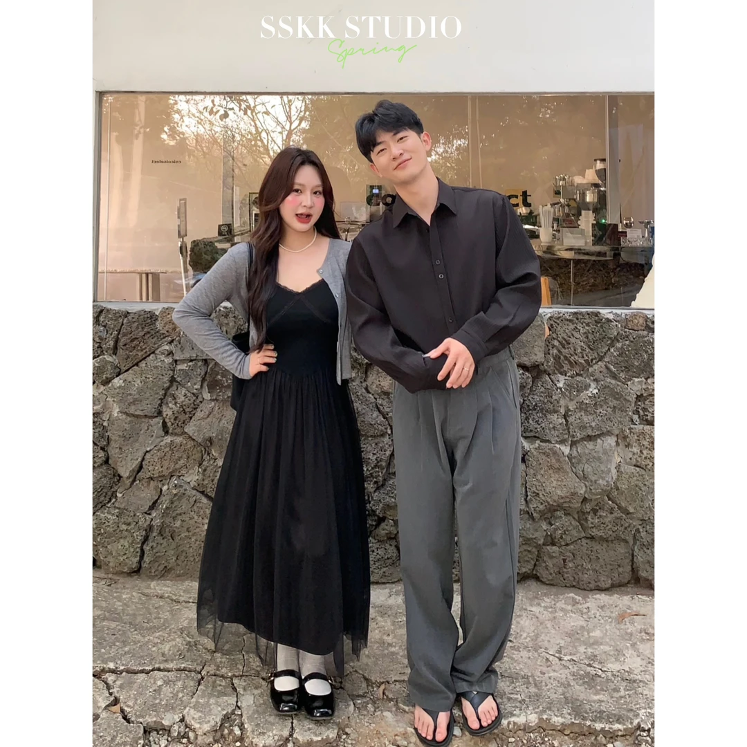KMZY/KMZY山_山【莫奈往事】微胖韩版浪漫蕾丝芭蕾风拼接吊带连衣裙