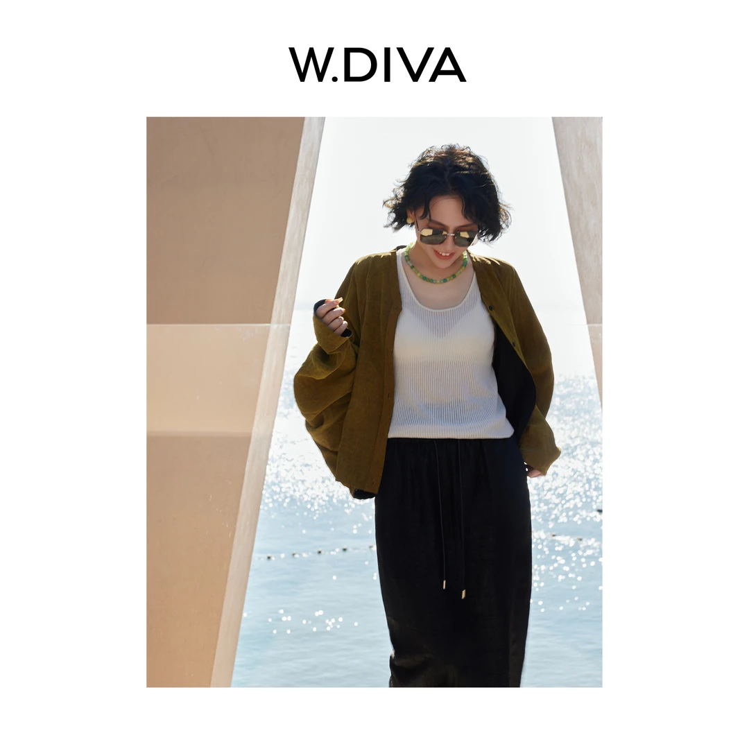 W.Diva【轻语】18MM双面穿龟裂纹香云纱V领落肩收腰外套52C112305