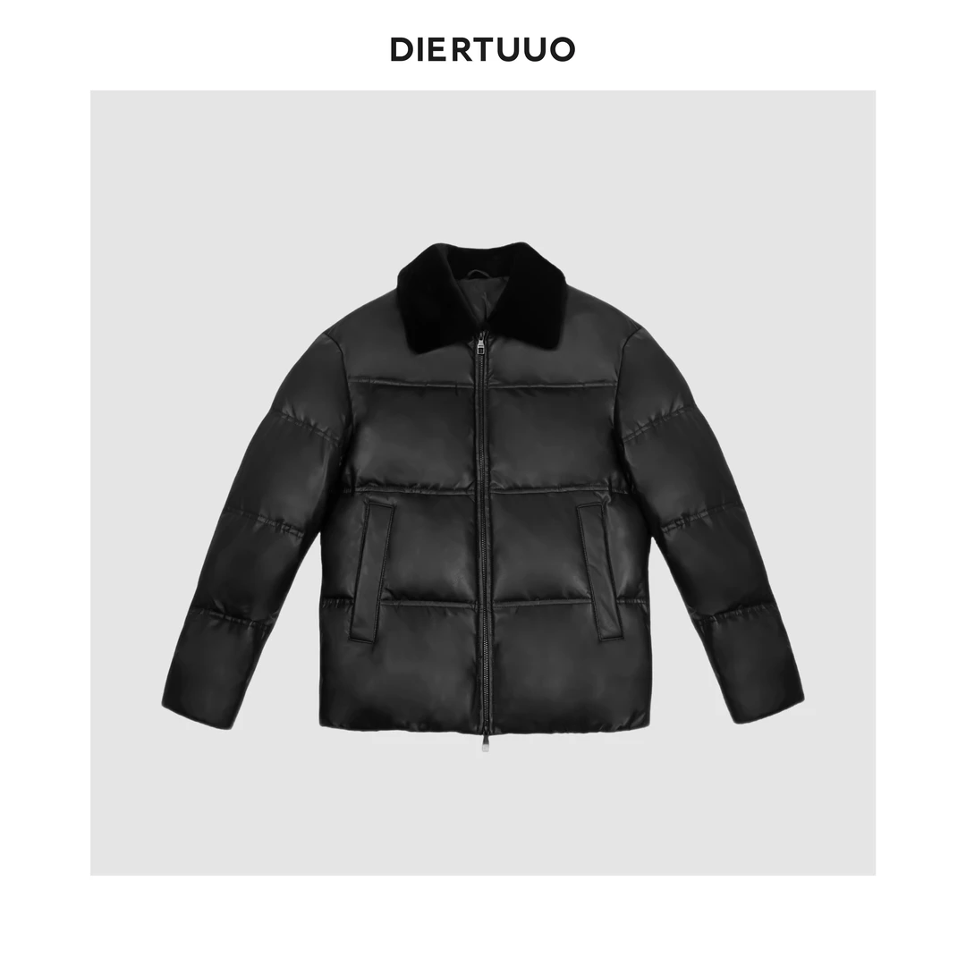 DIERTUUO迪途-83186男士冬季经典时尚简约百搭保暖黑色翻领皮衣