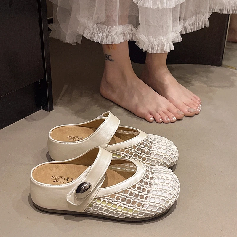 韩版超火厚底增高包头凉拖女2025夏季新款外穿镂空透气一脚蹬女鞋