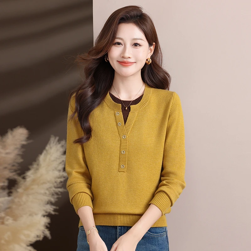 毛针织衫中年妈妈女士提花打底毛衣秋季半开领圆领针织女