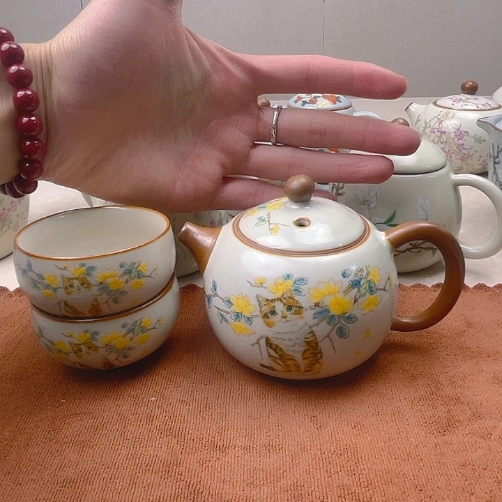 汝窑开片猫咪西施一壶两杯