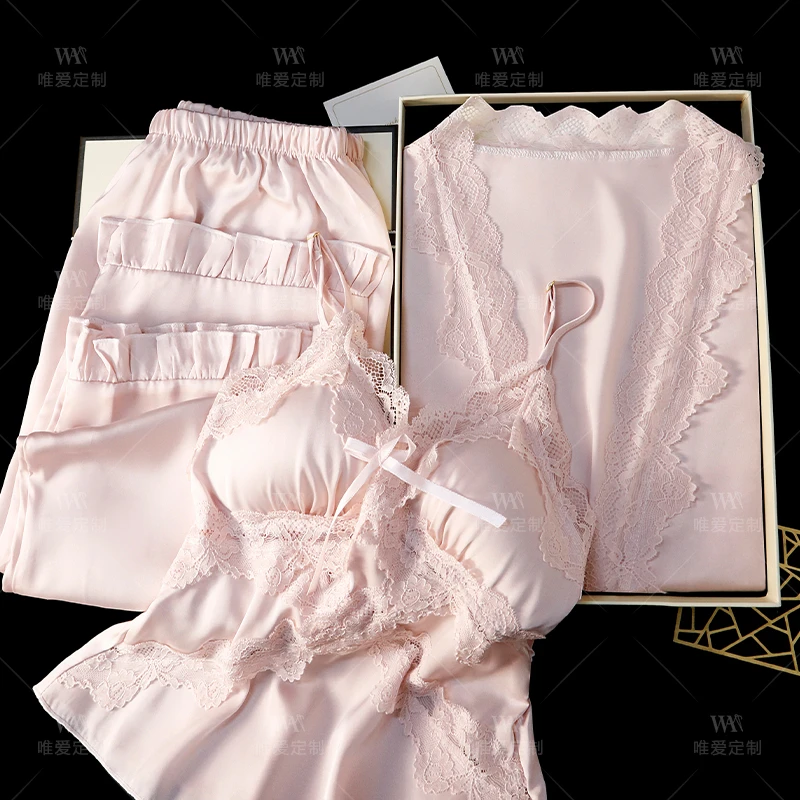 100%桑蚕丝真丝睡衣女款三件套性感纯欲风送闺蜜老婆生日节日礼物