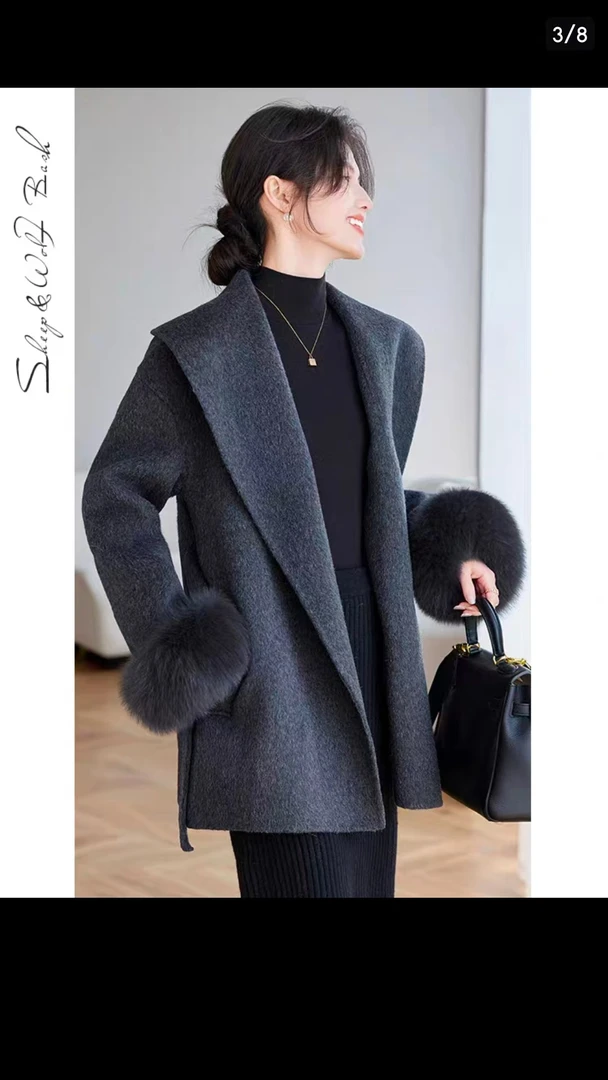 气质减岭双面羊绒系带外套女2025年秋冬新款中长高端显瘦大衣