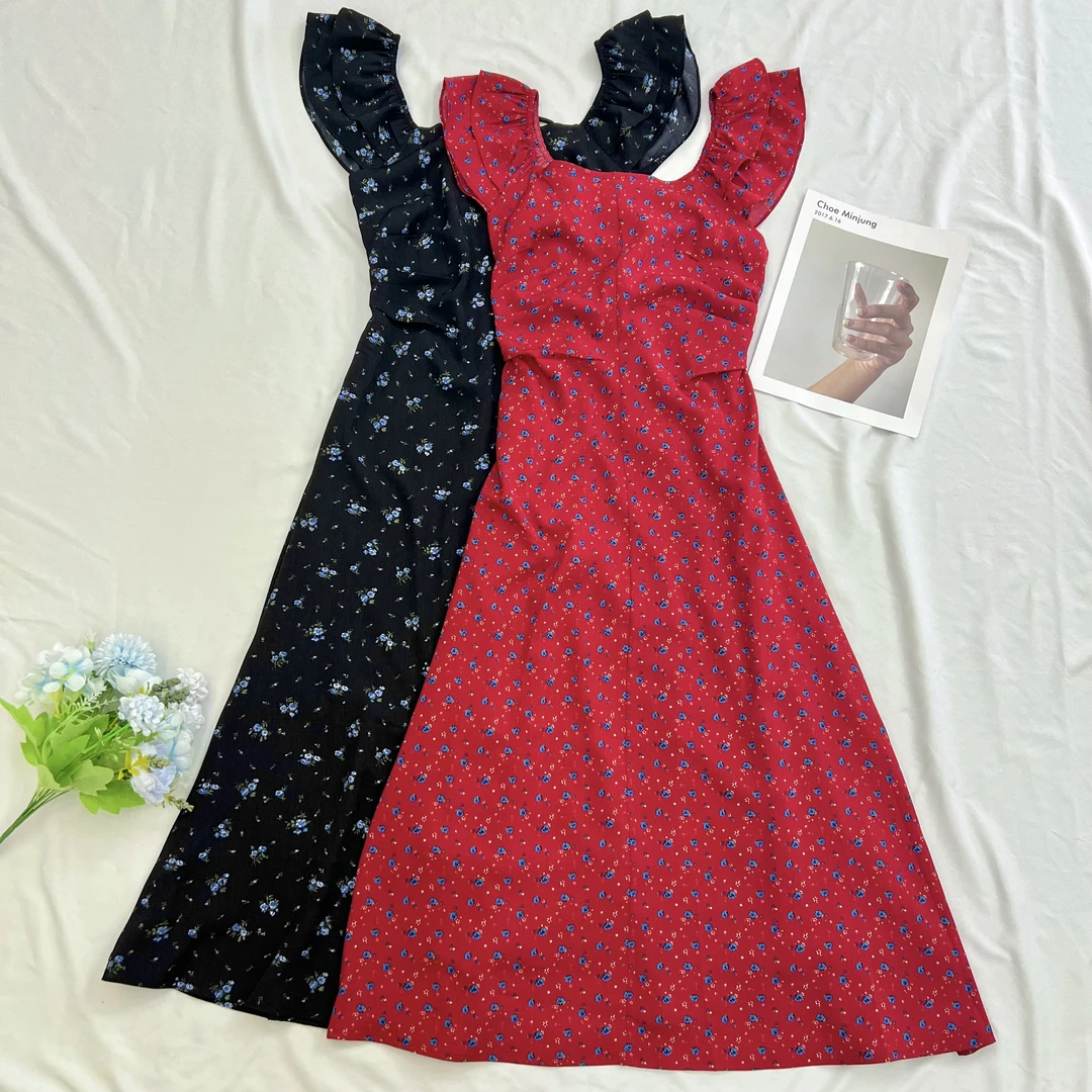 【叶子服饰】夏季新款飞飞袖碎花气质优雅连衣裙25219