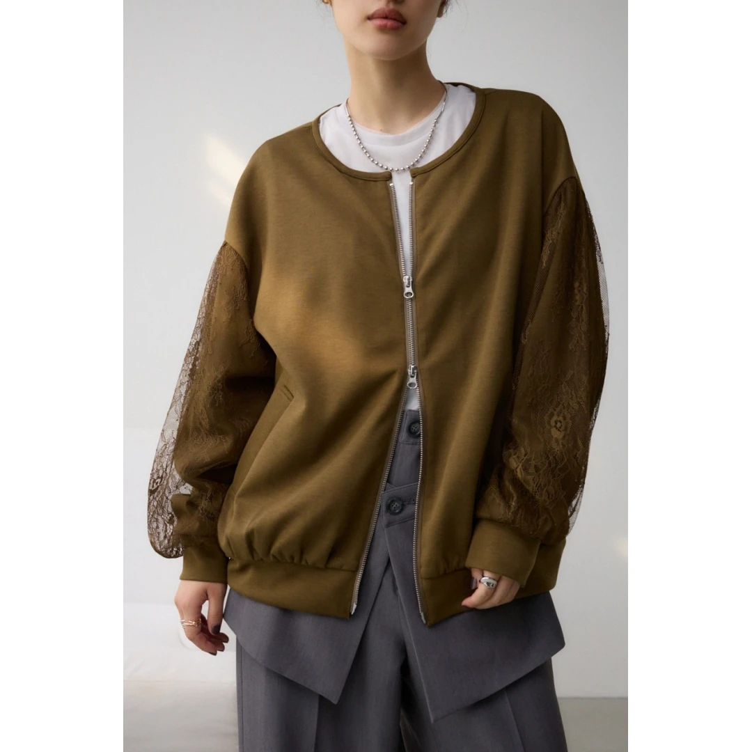 【胖虎家】秋冬新款 A 蕾丝拼接袖气质设计感双拉链女士夹克外套