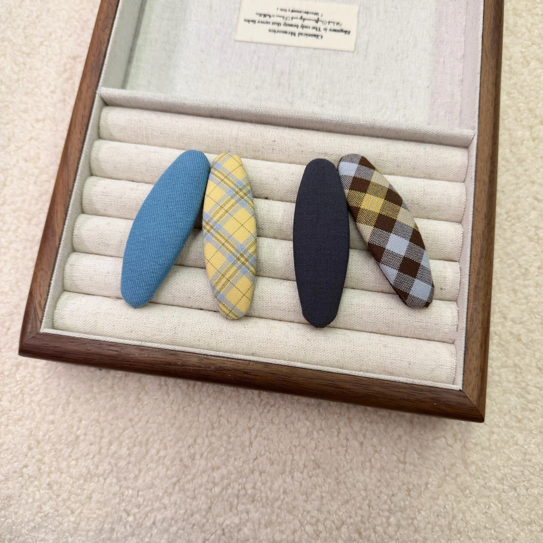 韩国新款简约格纹布艺BB夹百搭甜美时尚侧边夹刘海夹清新发饰