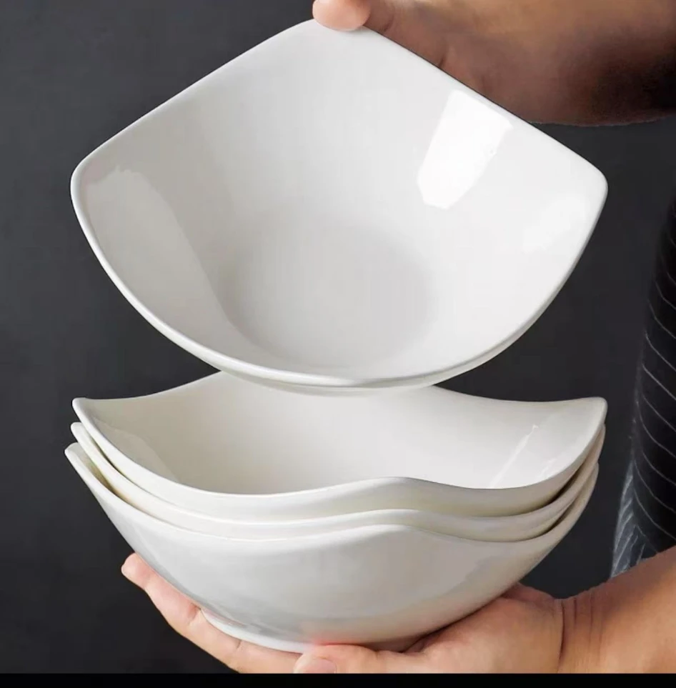 【花色109】白玉8英寸元宝碗6只装陶瓷网红家用加厚防烫