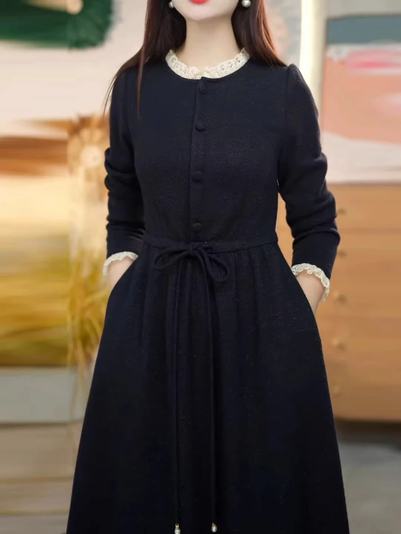 2025新款女春秋简约时尚连衣裙女法式轻奢高级感气质高档长袖长裙