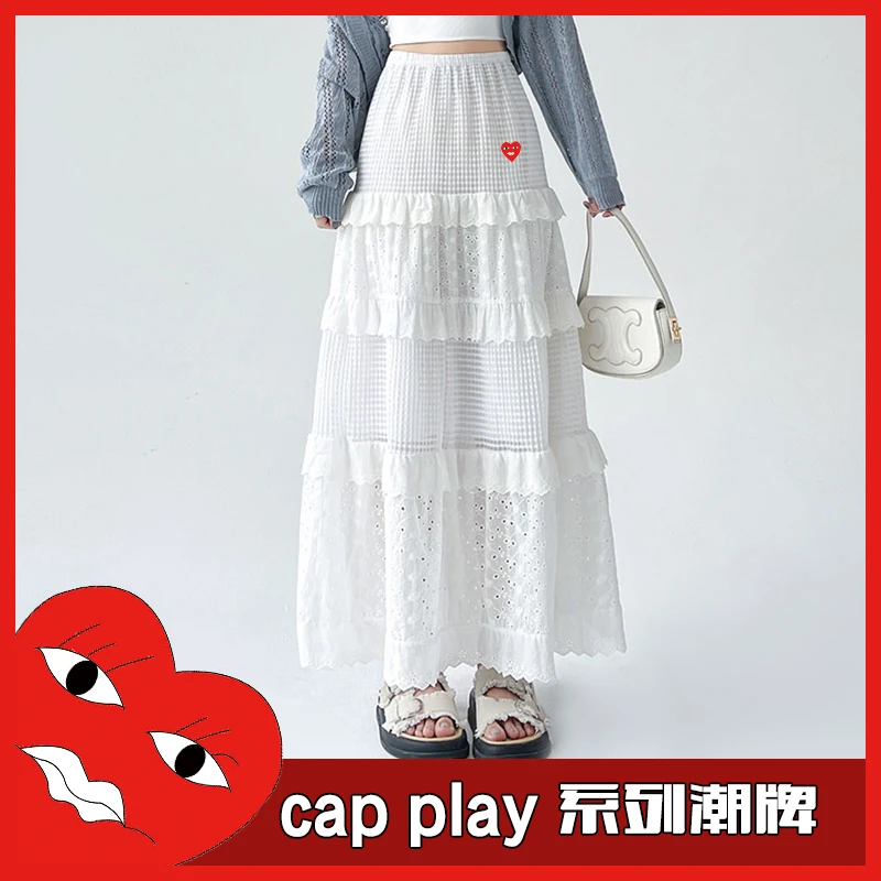 CapPlay新款法式蓬蓬裙女春夏  高腰显瘦a字半边裙花边蕾丝蛋糕裙