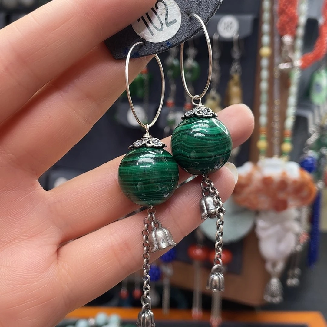 孔雀石耳饰银S925镶嵌c*.261hjhggh