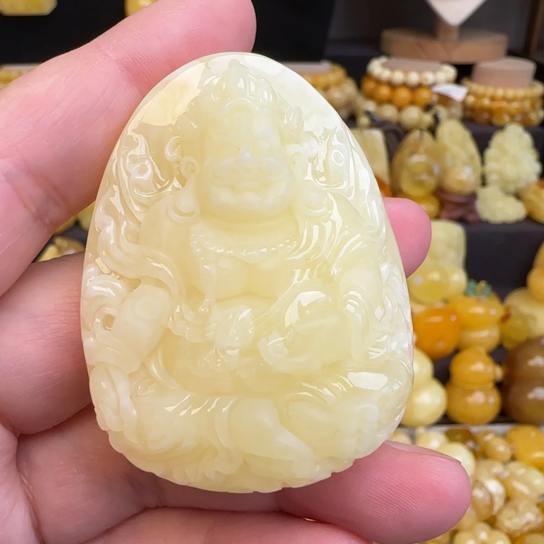 琥珀未镶嵌吊坠(赠链)天然白蜜蜜蜡黄财神吊坠