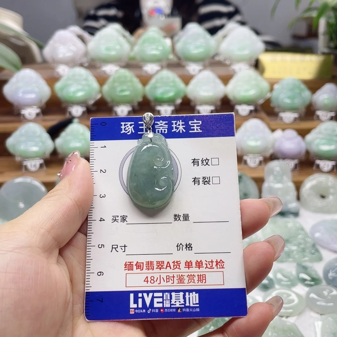 颈饰银S925镶嵌翡翠如意