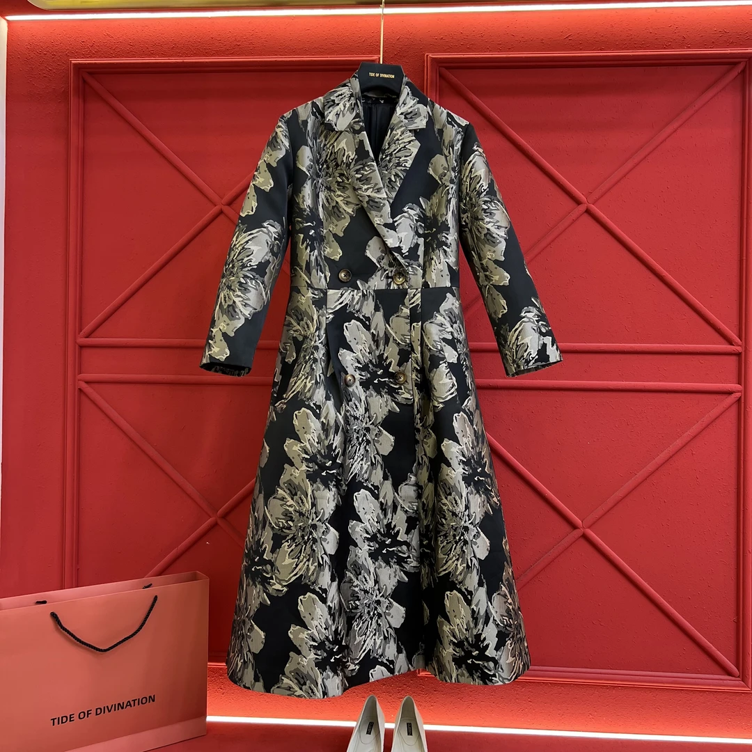 轻奢高定设计款（富贵花开风衣）立体浮雕赫本风衣外套洋气时尚修身