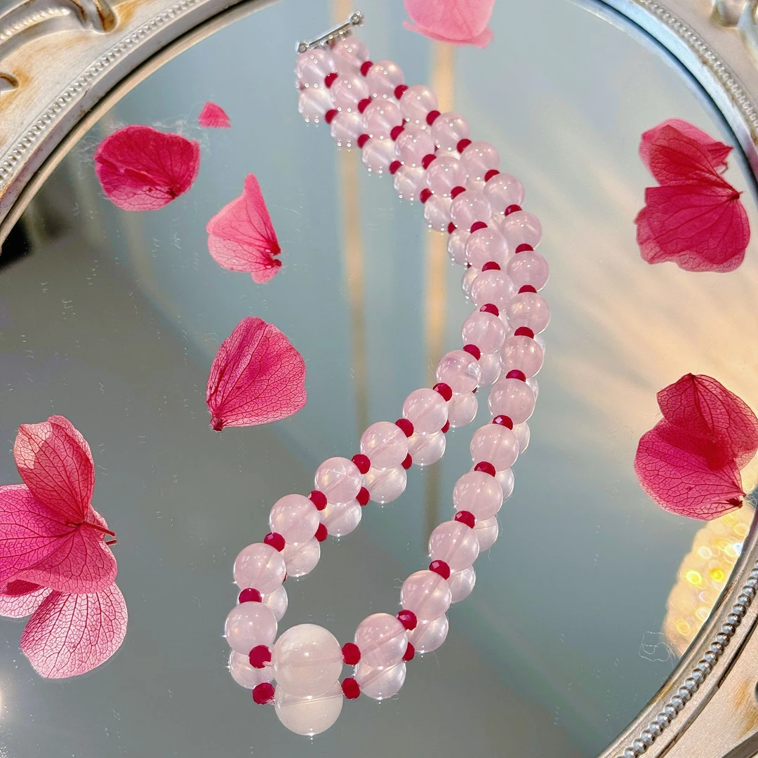 【人间绝色项链】天然粉水晶+雪花幽灵项链 925银 多样性发一