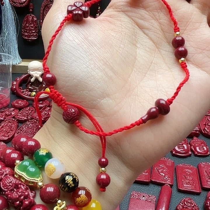 天然辰砂四叶草脚链