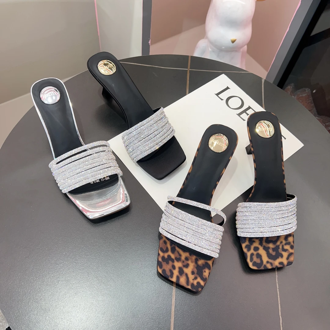 2025夏季新款水钻方头露趾细跟高跟女凉鞋软底百搭01588-11