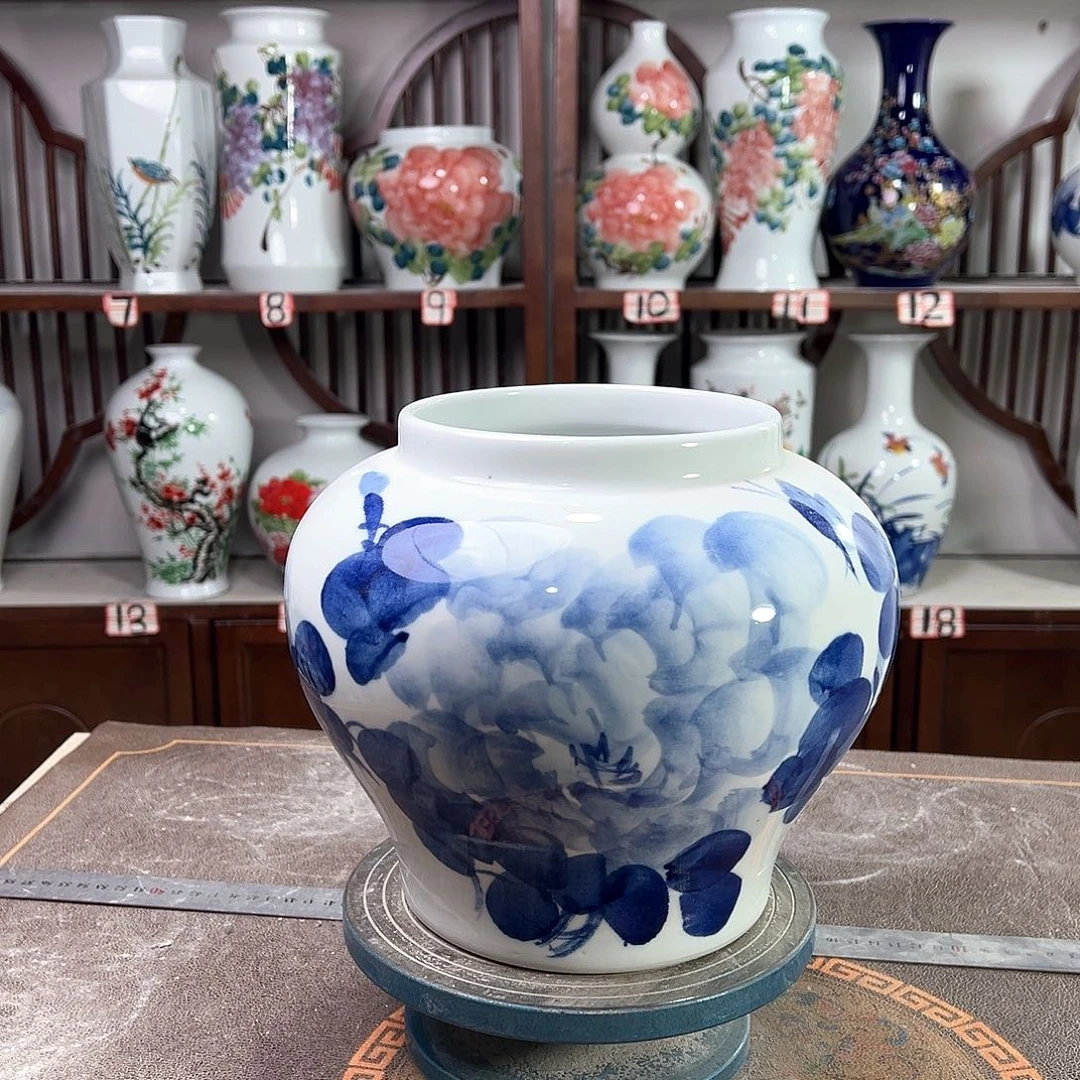 陶摆件景德镇陶瓷大口青牡