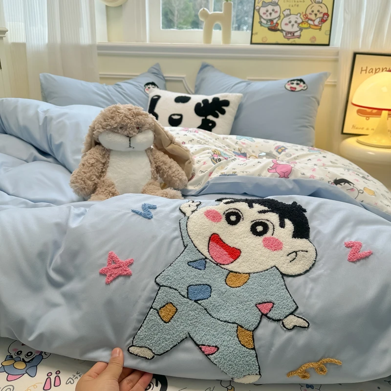 新款可爱卡通少女心柔软亲肤云朵棉印花毛巾绣四件套宿舍三件套