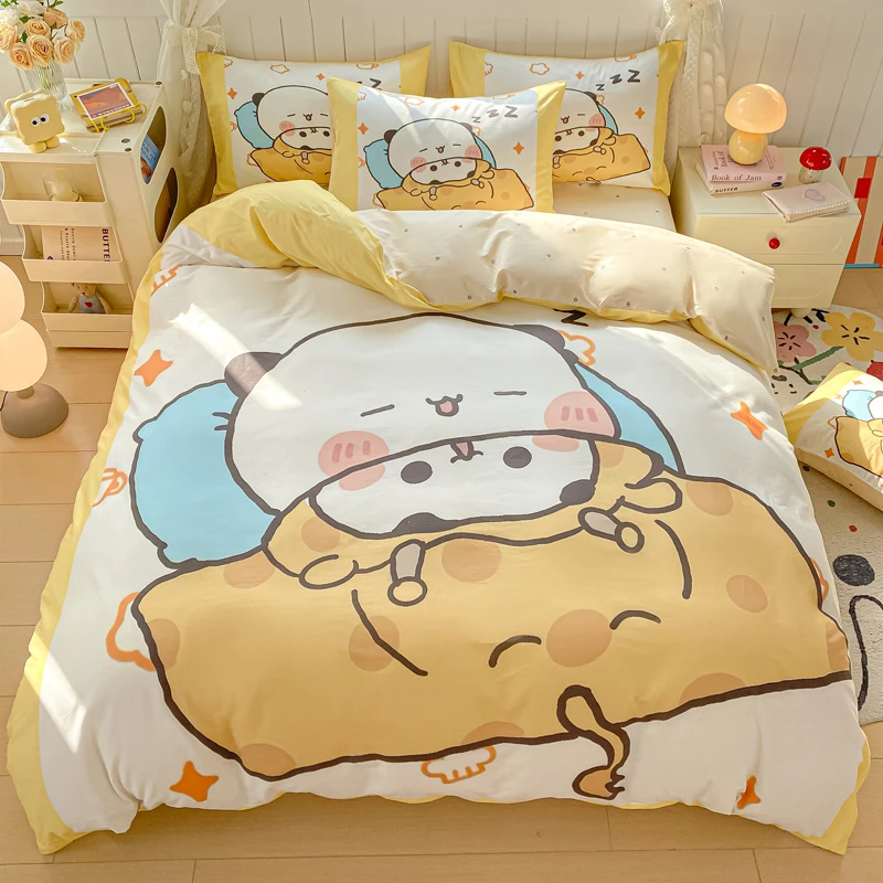 轻松熊卡通可爱全棉四件套纯棉床上用品被套学生宿舍三件套