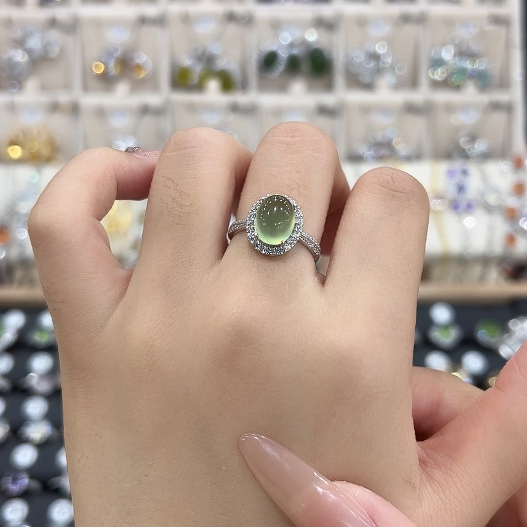 蛇纹石玉银S925镶嵌戒指