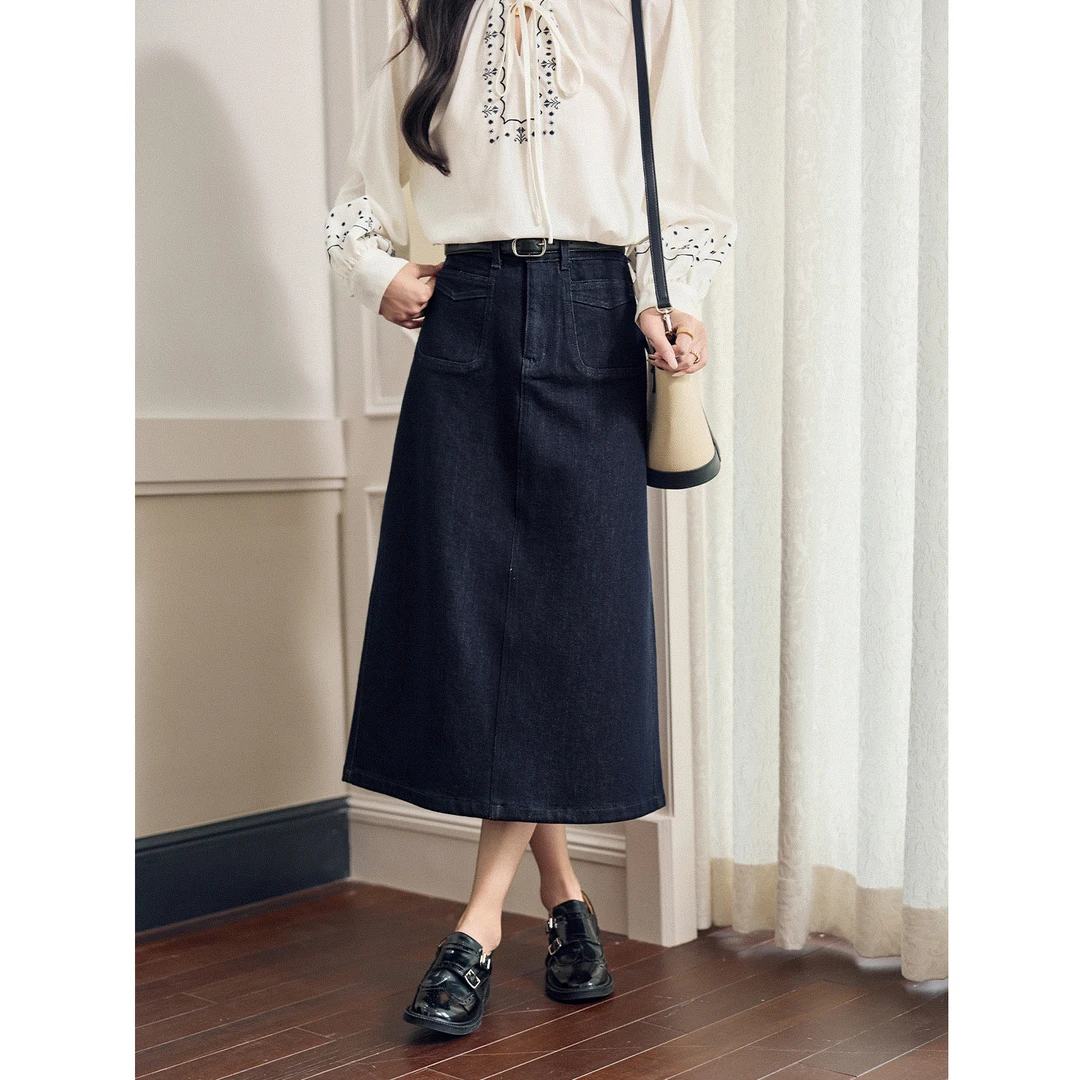 宿本 牛仔半身裙2025年春秋显瘦气质直筒高腰a字长裙1531014QJ