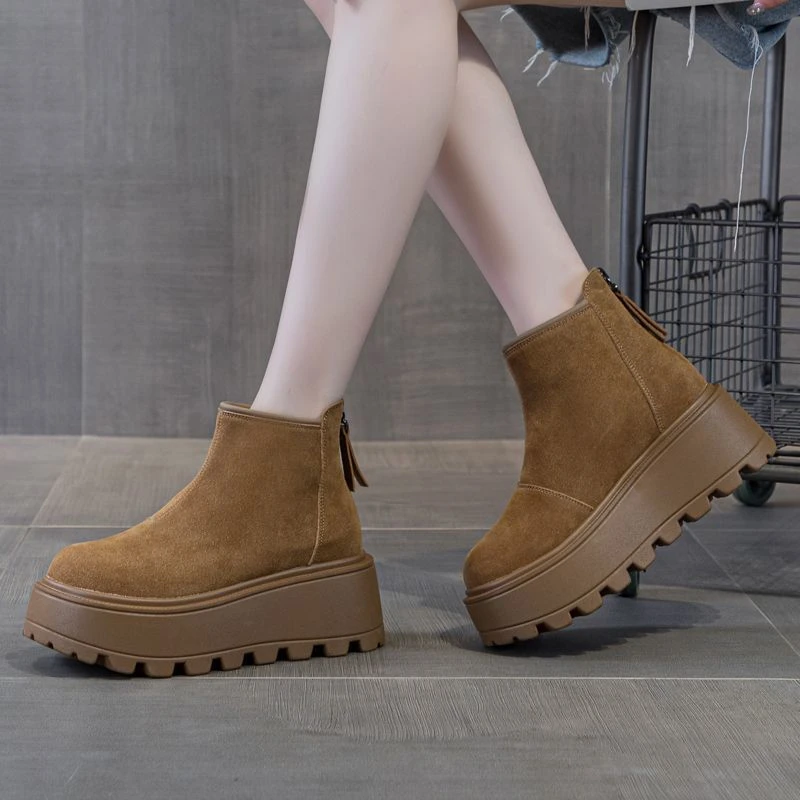 雪地靴厚底女靴子磨砂增高百搭棉靴子2025秋冬季新款超绝保暖短靴