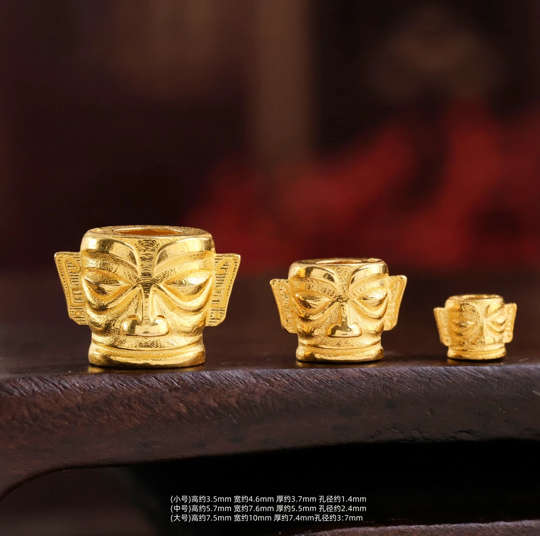【金豆】18K金三星堆黄金面具隔珠桶珠佛珠念珠文玩配件A