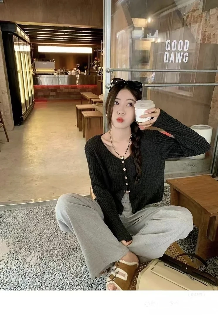 针织开衫显瘦短款小个子2025春夏新款条纹镂空针织衫上衣薄款