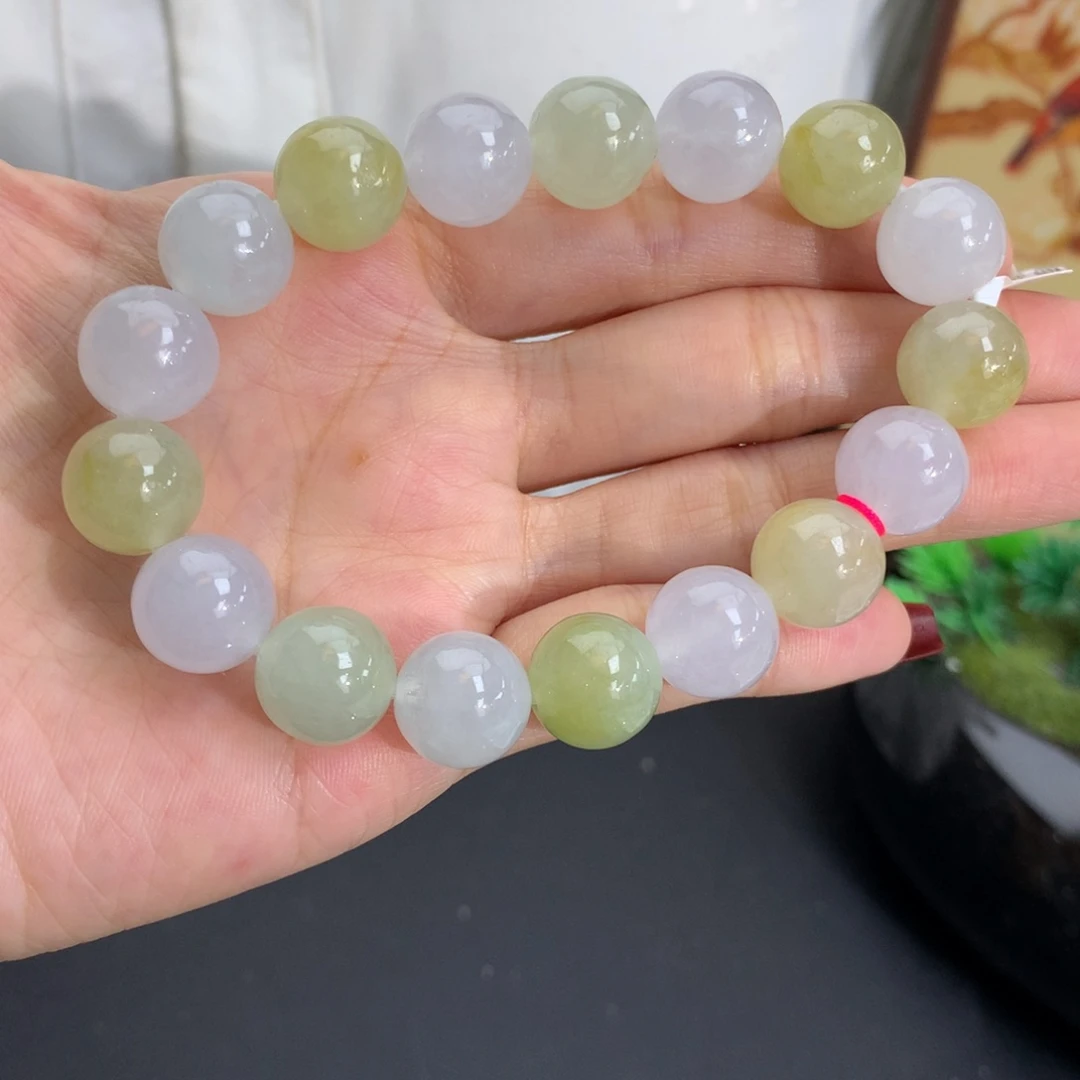 翡翠未镶嵌手串卡12.2胶润双彩手串