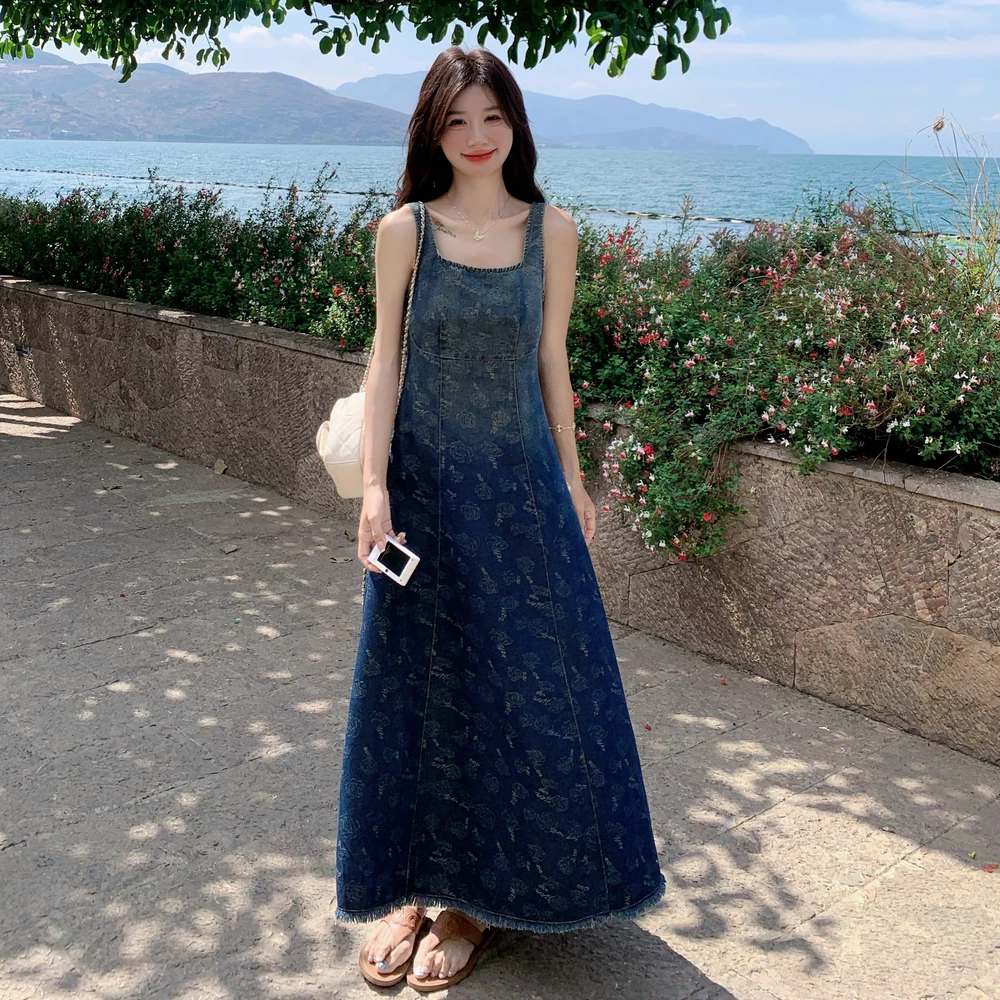 渐变色牛仔印花背心裙女2025夏季新款时特绝美减龄显瘦气质连衣裙