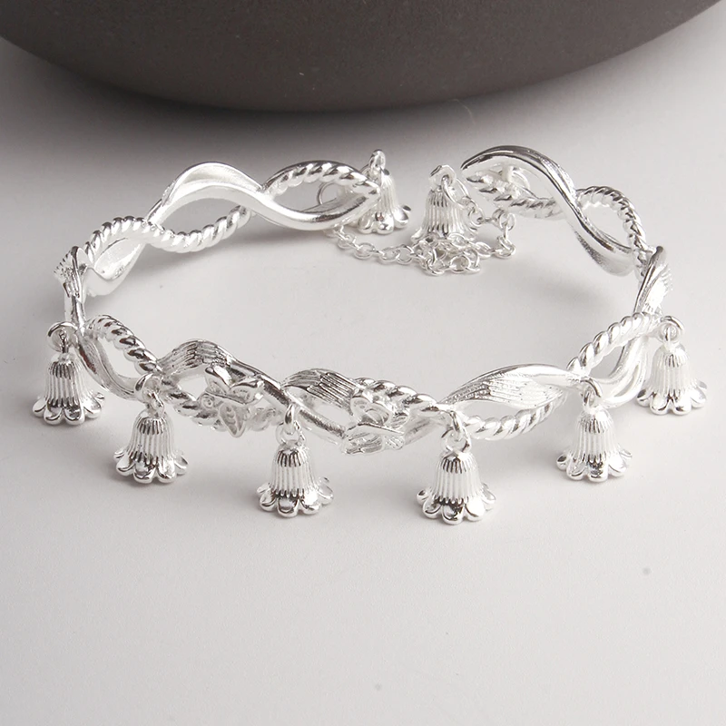 足银手镯 4号链接【开口手镯】足银999.9手镯带证书礼盒包装